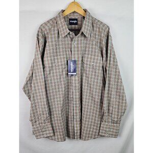 Wrangler Mens Shirt Size XXL Brown Plaid Pearl Snap Long Sleeve Western Top